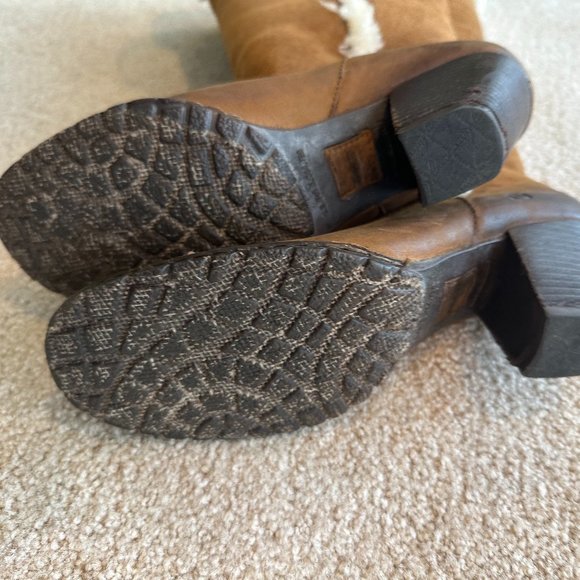 Walnut Shearling Frappe Boots With Heel - Picture 2 of 5